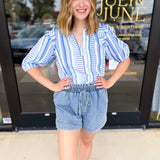 Mary Square - Blue Skylar Blouse-200 Fashion Blouses-MARY SQUARE-July & June Women's Fashion Boutique Located in San Antonio, Texas