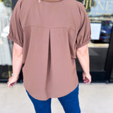 Closet Staple Collared Blouse - Mocha-200 Fashion Blouses-ENTRO-July & June Women's Fashion Boutique Located in San Antonio, Texas