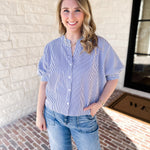 Stripe Dolman Blouse - Navy-200 Fashion Blouses-ALLIE ROSE-July & June Women's Fashion Boutique Located in San Antonio, Texas