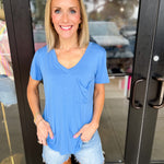 Essential V-Neck Tee - Electric Blue-210 Casual Blouses-ADRIENNE-July & June Women's Fashion Boutique Located in San Antonio, Texas