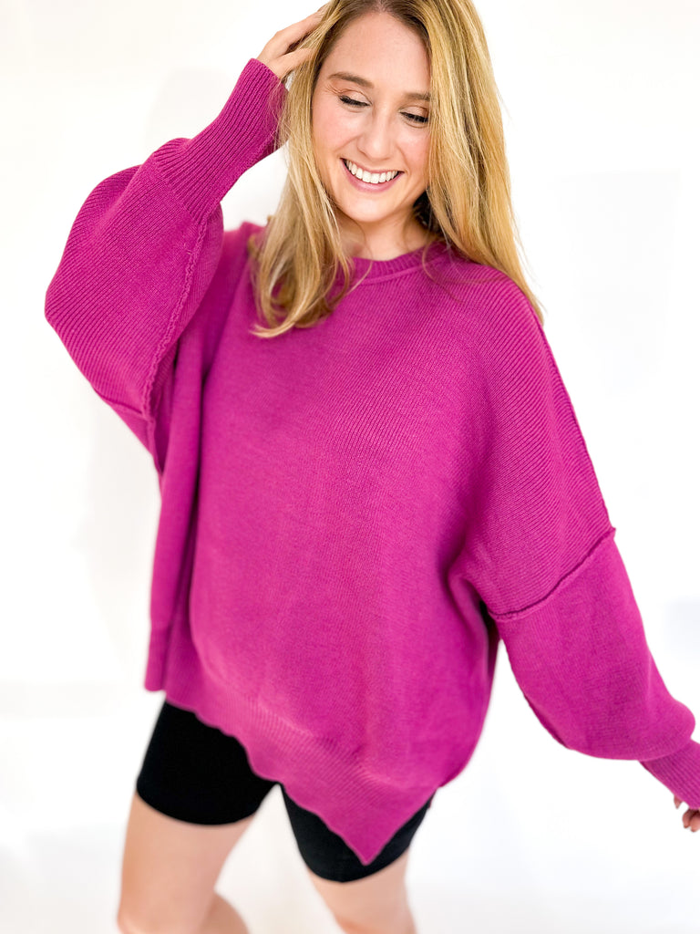 Cozy Oversized Sweater- Orchid-230 Sweaters/Cardis-ENTRO-July & June Women's Fashion Boutique Located in San Antonio, Texas