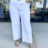 Vervet - High Rise Cropped Wide Leg White Jeans-400 Pants-VEVERT BY FLYING MONKEY-July & June Women's Fashion Boutique Located in San Antonio, Texas