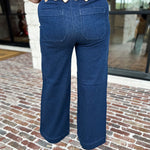 Risen - Dark Wide Leg Patch Pocket Denim Pants-400 Pants-RISEN-July & June Women's Fashion Boutique Located in San Antonio, Texas