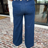Risen - Dark Wide Leg Patch Pocket Denim Pants-400 Pants-RISEN-July & June Women's Fashion Boutique Located in San Antonio, Texas