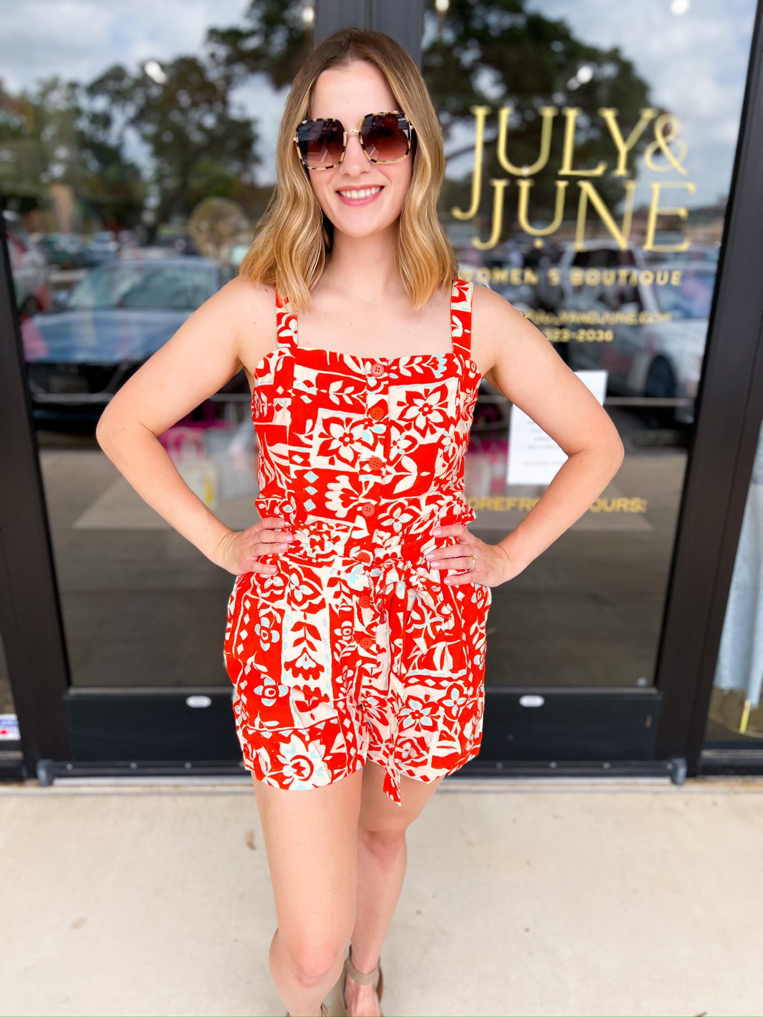 Tangerine Summertime Romper-510 Mini-FATE-July & June Women's Fashion Boutique Located in San Antonio, Texas