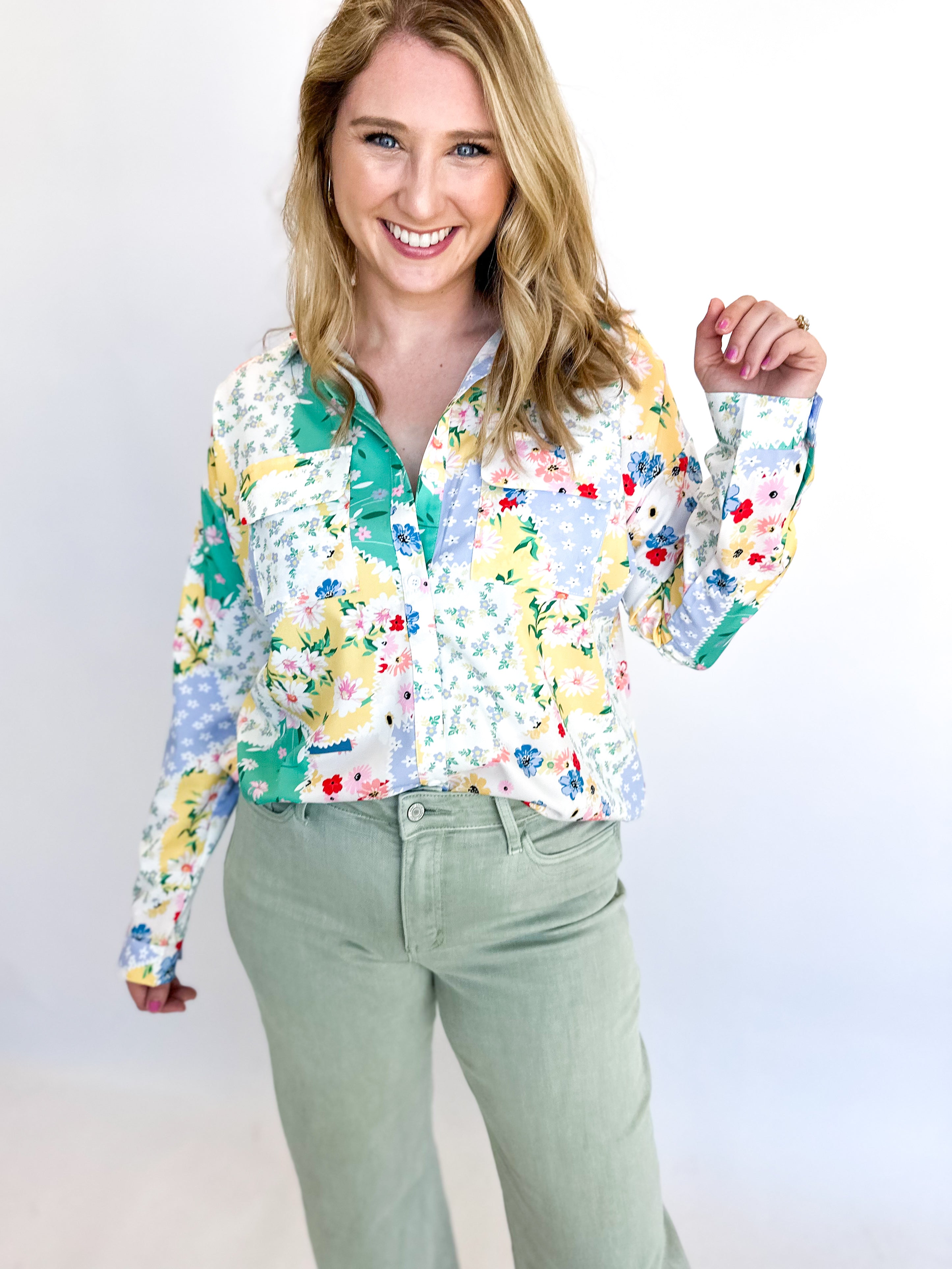 Spring Is Blooming Button Down Blouse-200 Fashion Blouses-FATE-July & June Women's Fashion Boutique Located in San Antonio, Texas