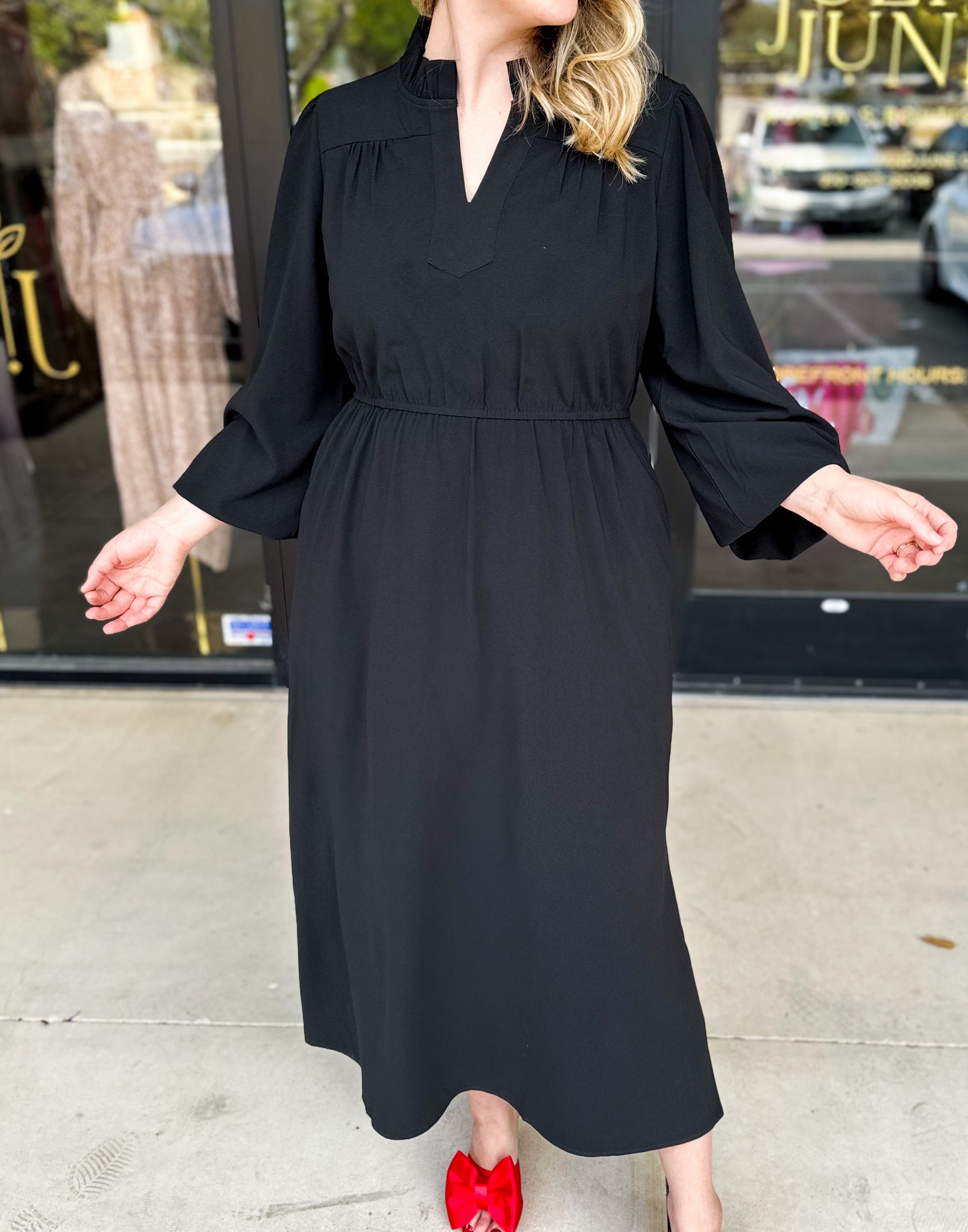 Classic Midi Dress - Black-500 Midi-JODIFL-July & June Women's Fashion Boutique Located in San Antonio, Texas