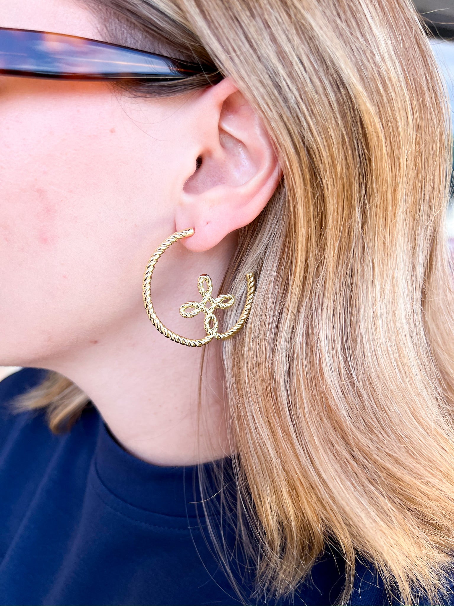 Natalie Wood - Seaside Cross Hoops in Gold-110 Jewelry & Hair-Natalie Wood-July & June Women's Fashion Boutique Located in San Antonio, Texas