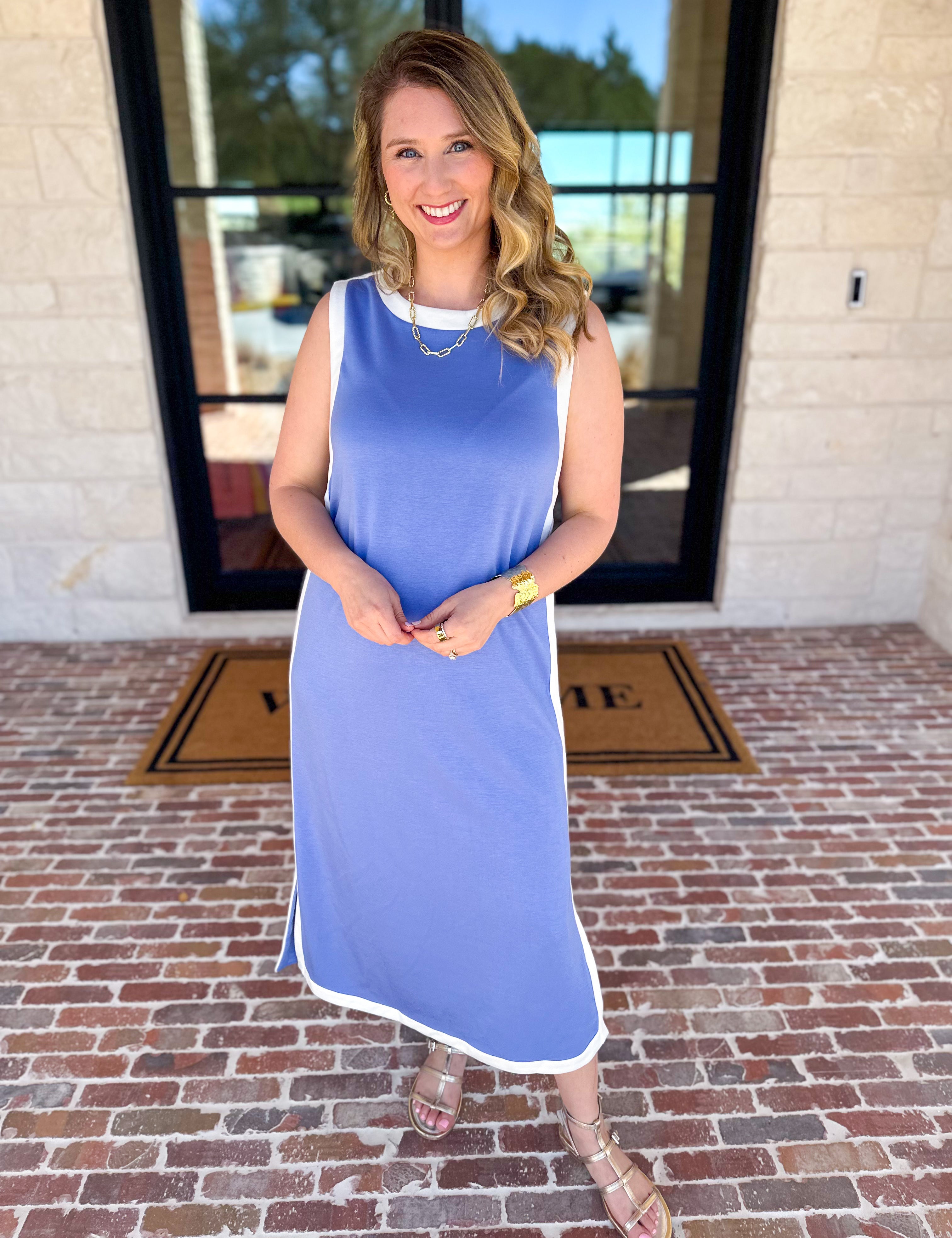 The Casual Cutie Midi Dress - Blue-500 Midi-ENTRO-July & June Women's Fashion Boutique Located in San Antonio, Texas