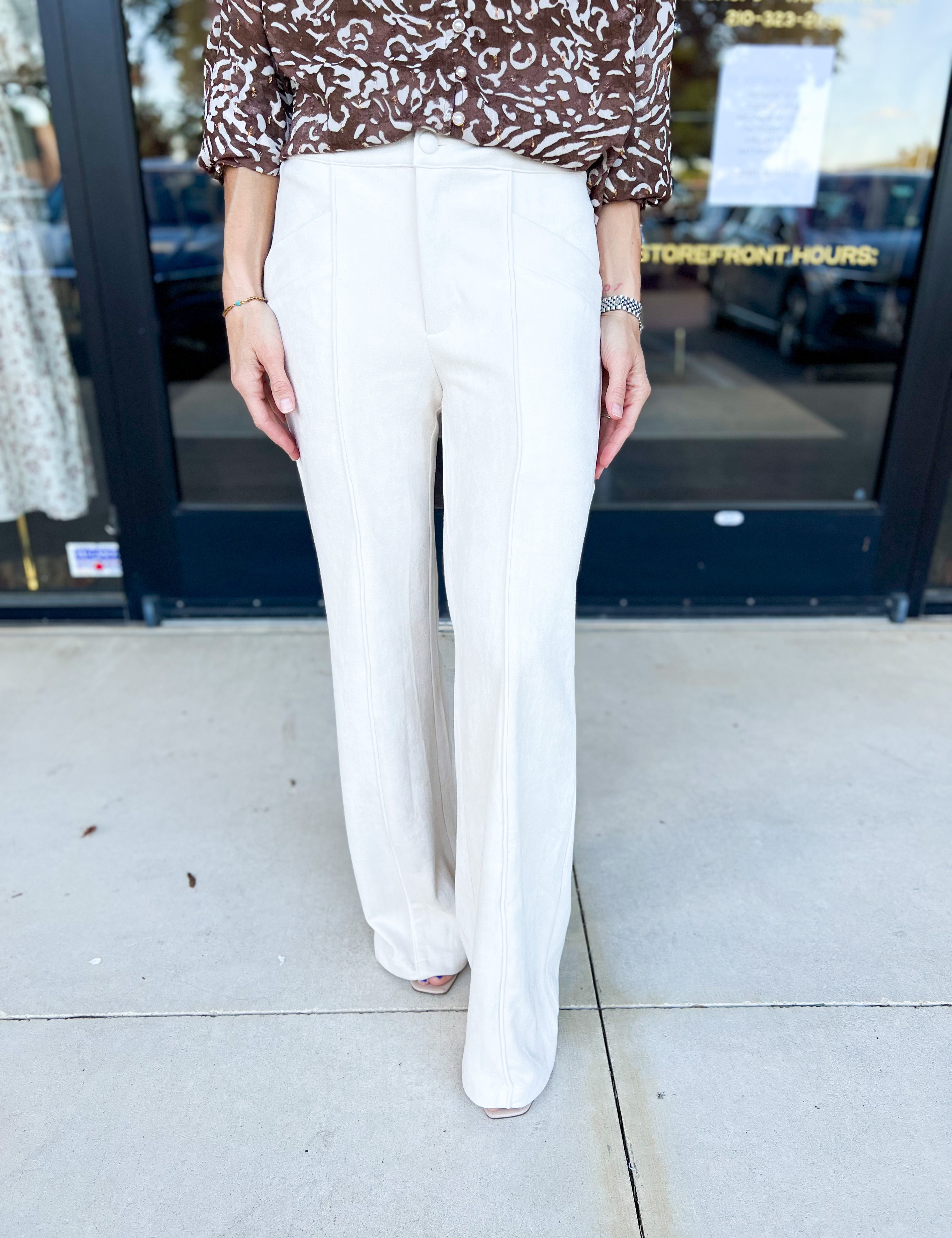 Cream Suede Trousers-400 Pants-FATE-July & June Women's Fashion Boutique Located in San Antonio, Texas