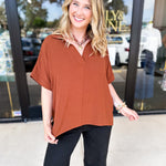 The Everyday Collard Blouse - Camel-200 Fashion Blouses-JODIFL-July & June Women's Fashion Boutique Located in San Antonio, Texas