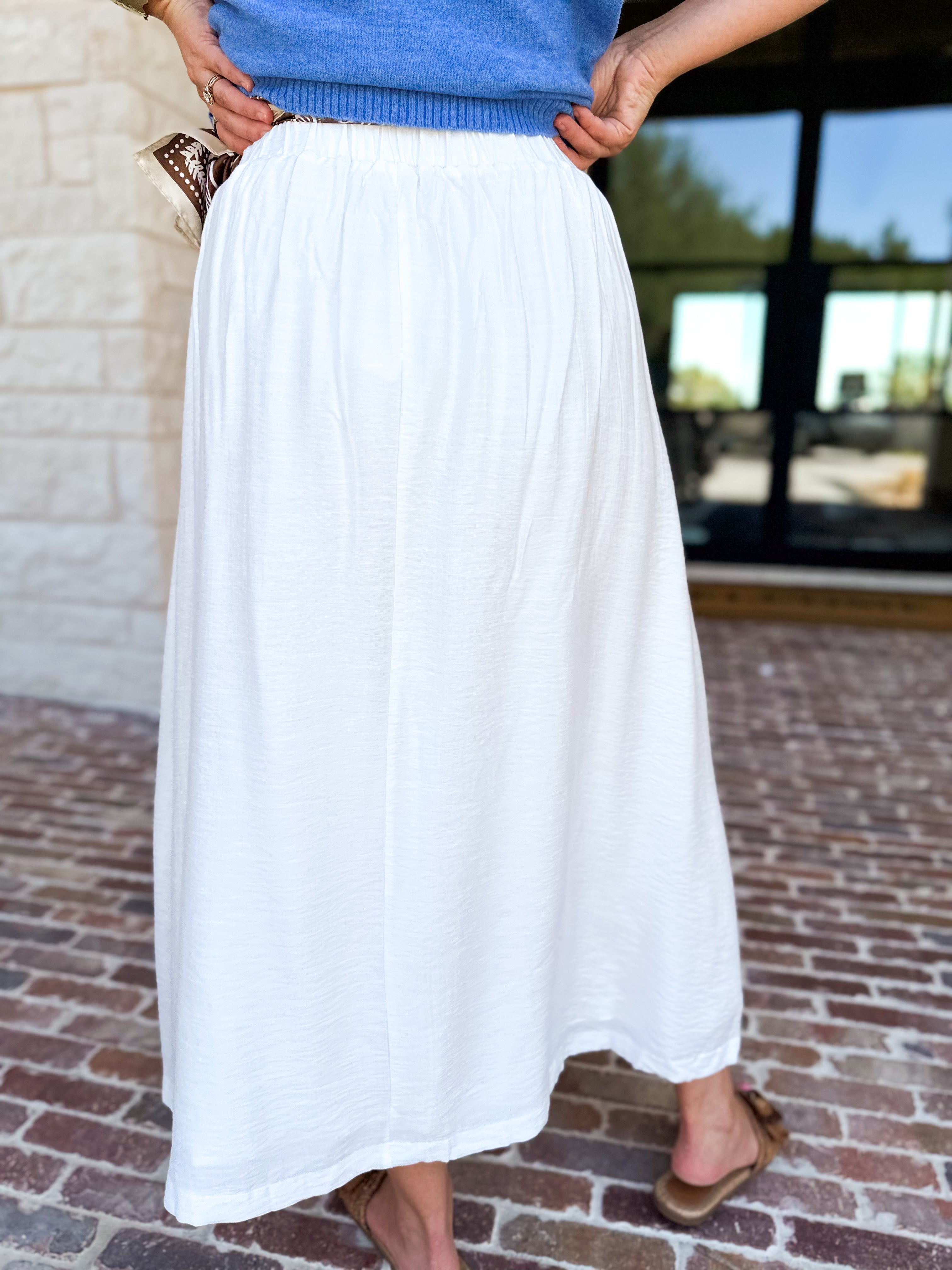 Closet Staple White Midi Skirt-410 Shorts/Skirts-STYLE USA-July & June Women's Fashion Boutique Located in San Antonio, Texas