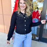 Current Air - Black Gem Cardigan-230 Sweaters/Cardis-CURRENT AIR CLOTHING-July & June Women's Fashion Boutique Located in San Antonio, Texas