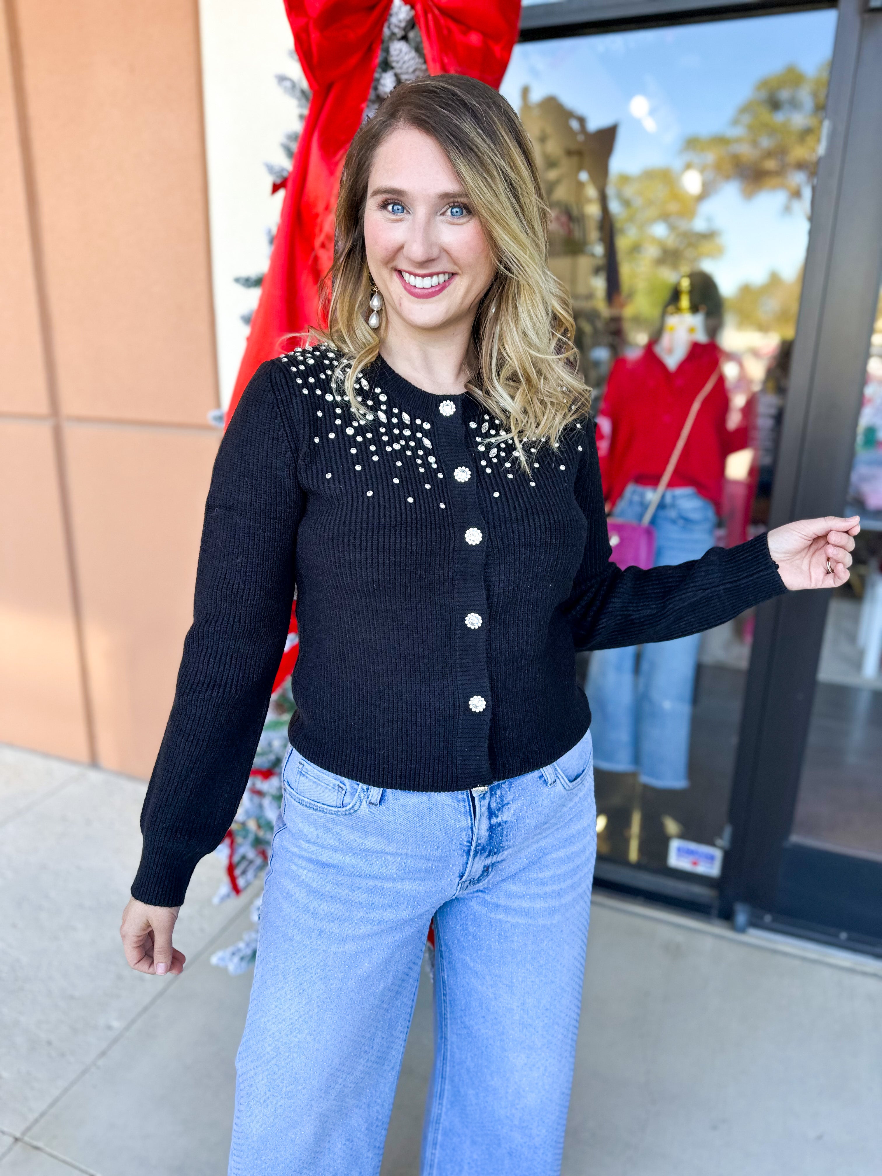 Current Air - Black Gem Cardigan-230 Sweaters/Cardis-CURRENT AIR CLOTHING-July & June Women's Fashion Boutique Located in San Antonio, Texas