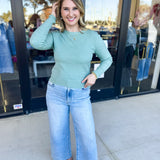 Tailored Cable Knit Sweater Top - Sage-230 Sweaters/Cardis-ALLIE ROSE-July & June Women's Fashion Boutique Located in San Antonio, Texas