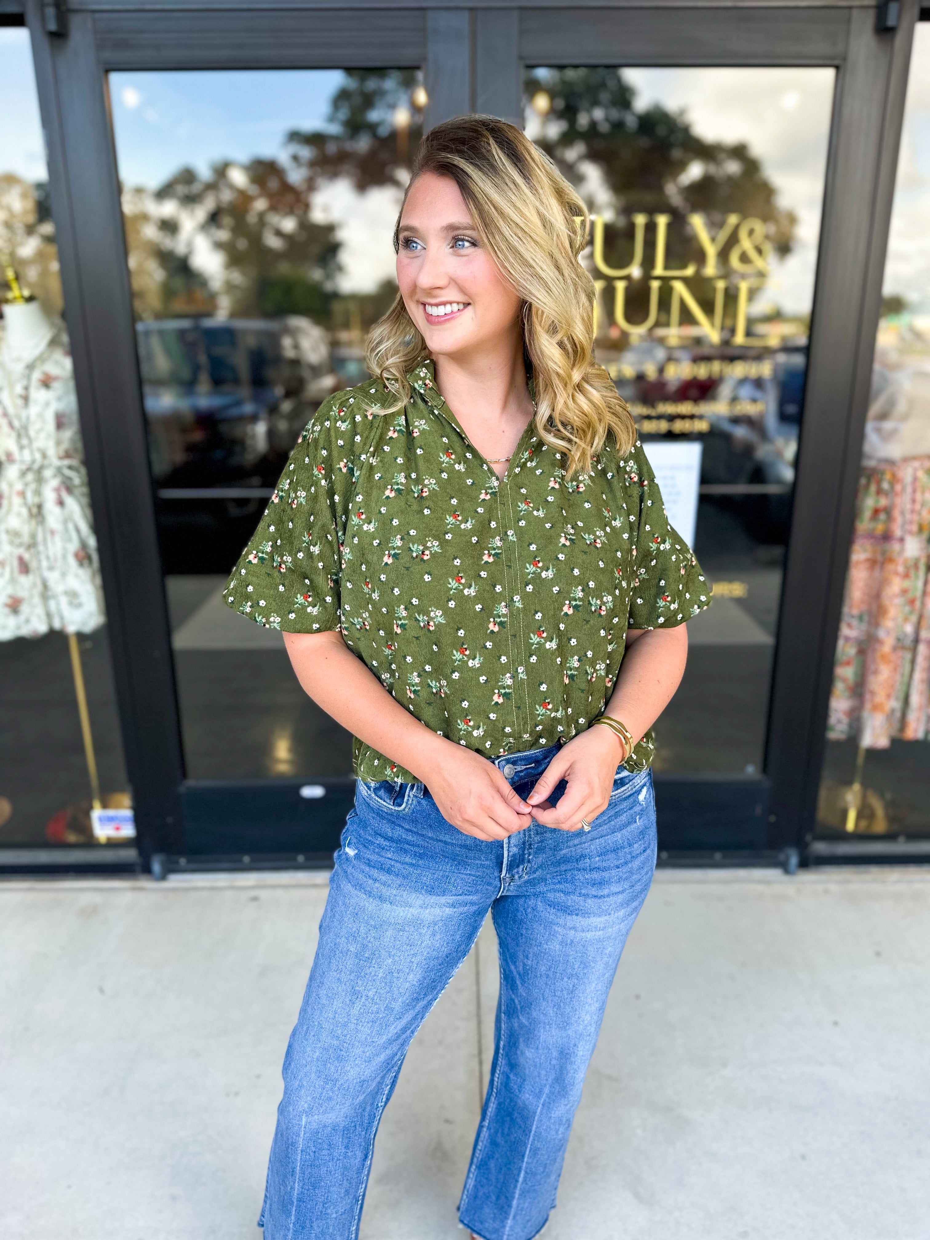THML - Floral Suede Blouse-200 Fashion Blouses-THML-July & June Women's Fashion Boutique Located in San Antonio, Texas
