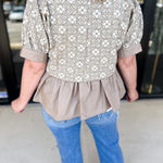 The Fall Peplum Top - Light Mocha-200 Fashion Blouses-ENTRO-July & June Women's Fashion Boutique Located in San Antonio, Texas