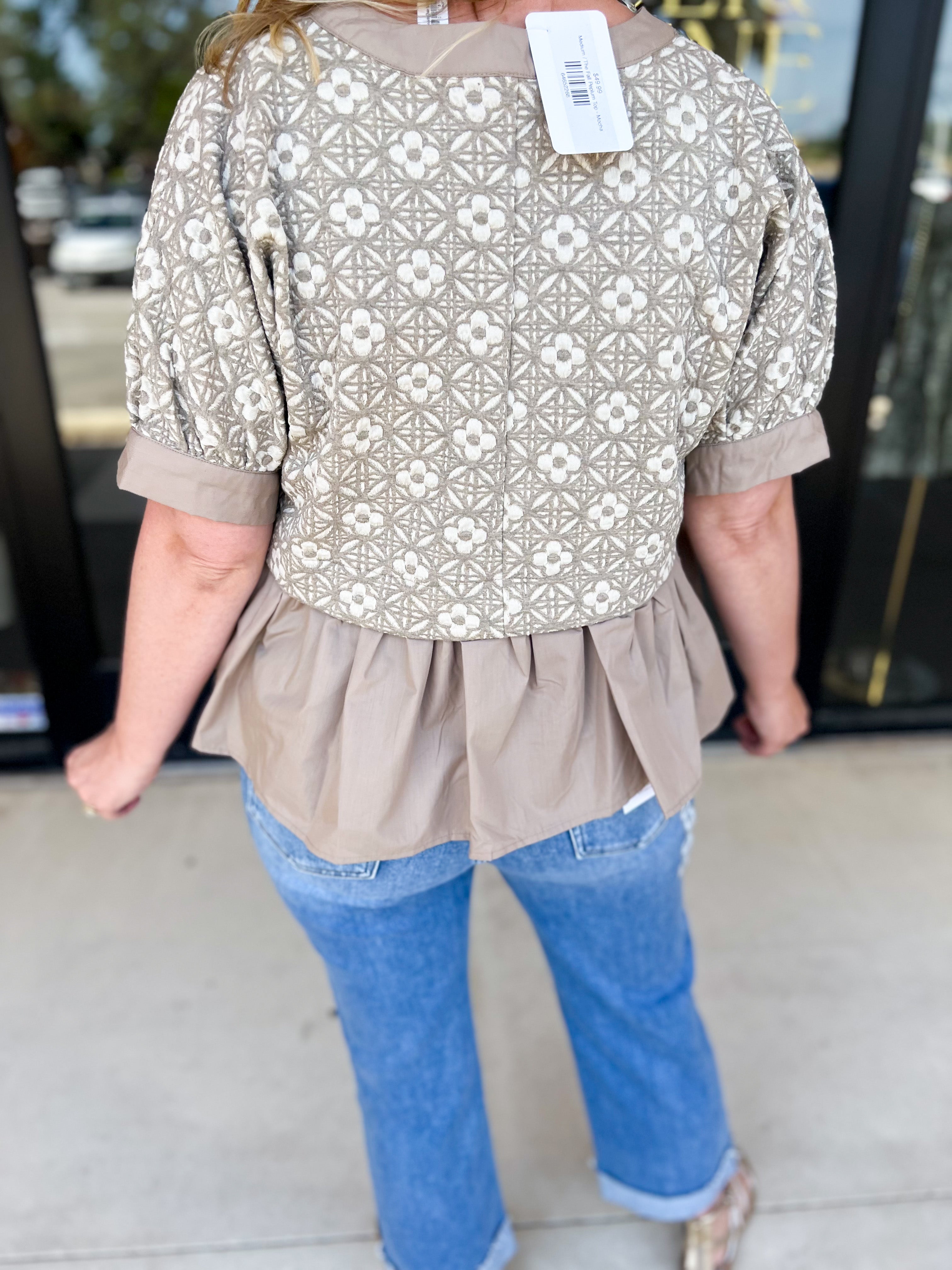 The Fall Peplum Top - Light Mocha-200 Fashion Blouses-ENTRO-July & June Women's Fashion Boutique Located in San Antonio, Texas