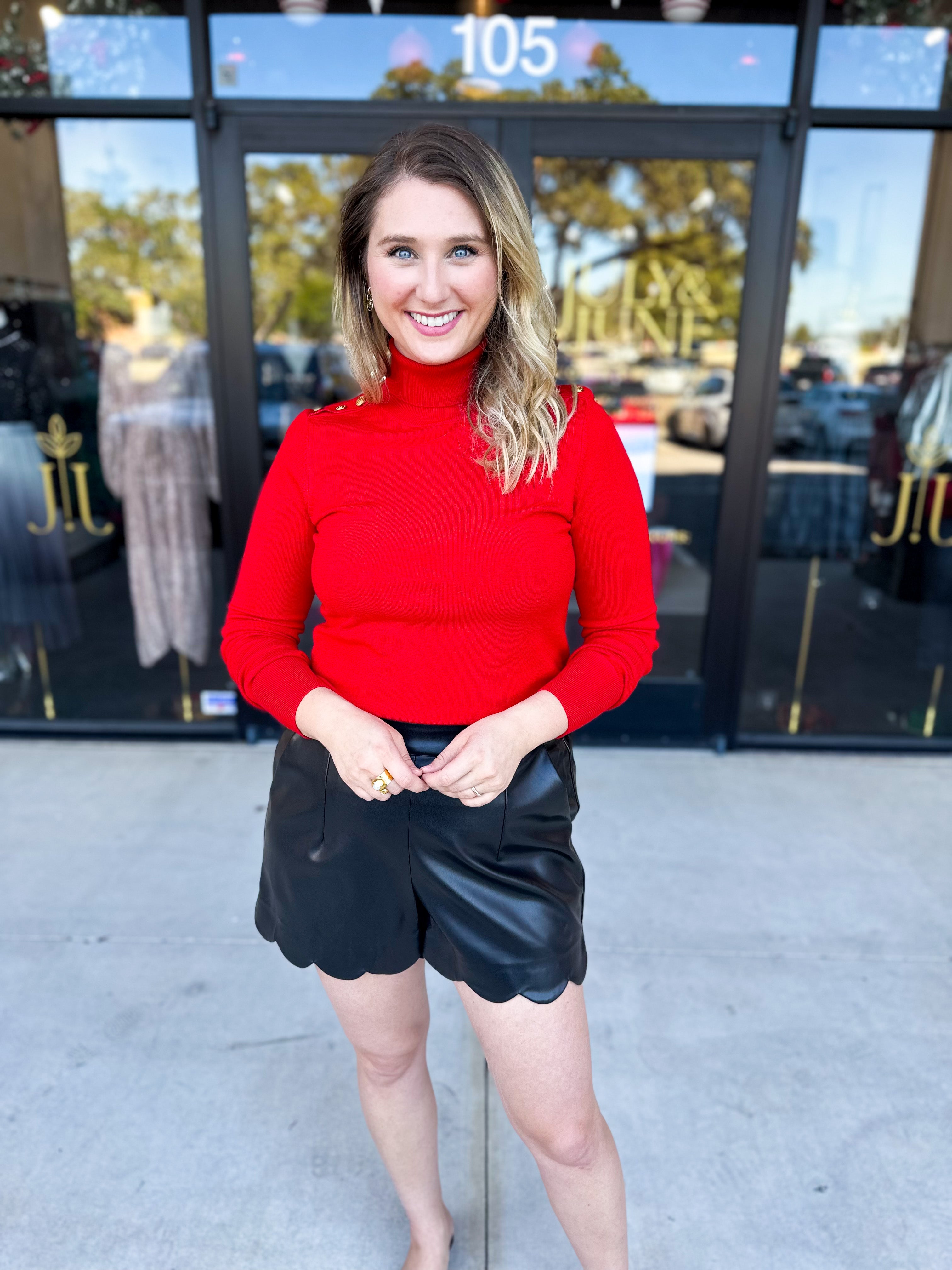 Classic Turtleneck Sweater Top - Red-230 Sweaters/Cardis-SKIES ARE BLUE-July & June Women's Fashion Boutique Located in San Antonio, Texas