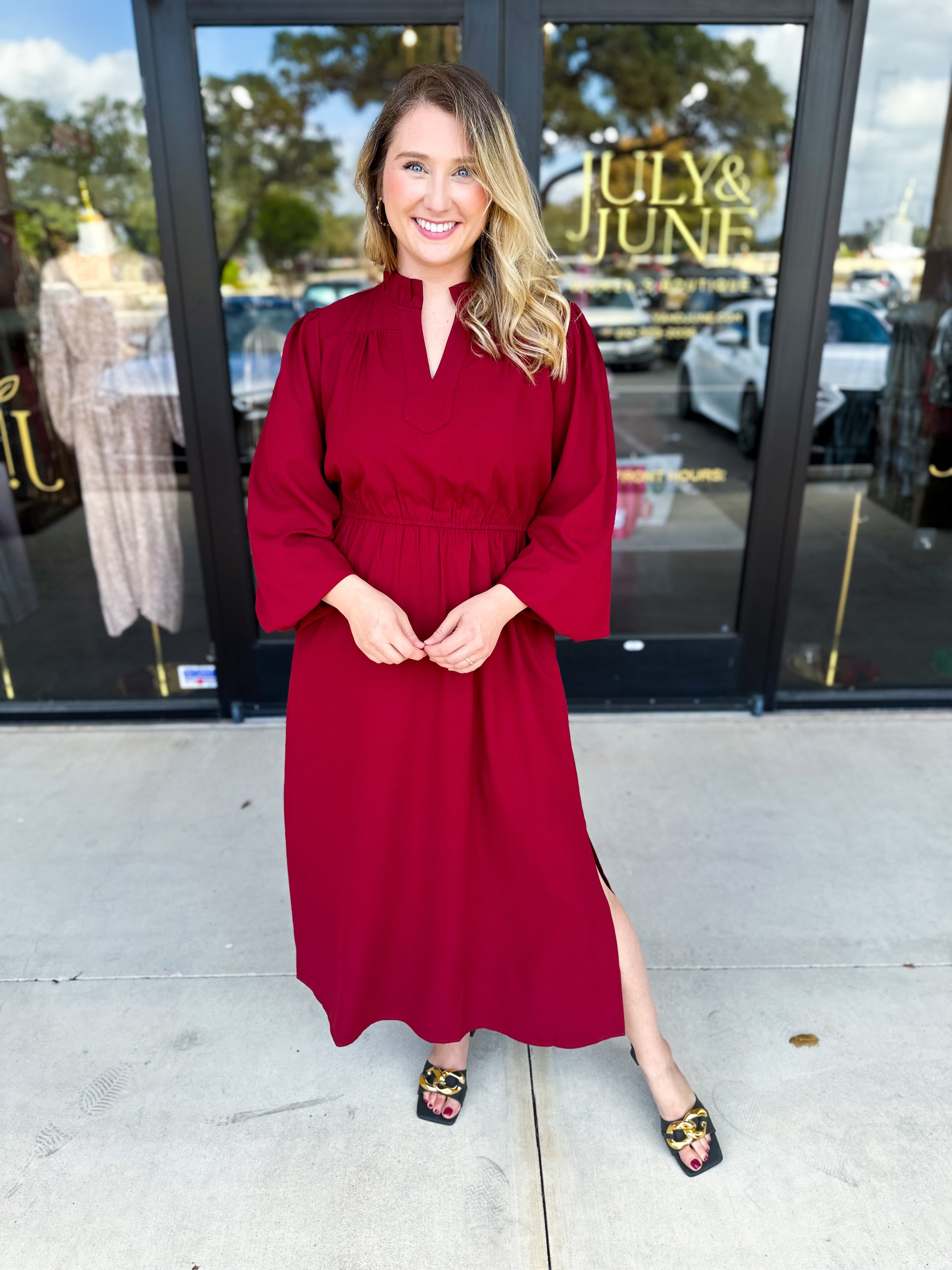 Classic Midi Dress - Deep Red-500 Midi-JODIFL-July & June Women's Fashion Boutique Located in San Antonio, Texas