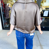 Pink Friday Doorbuster - Classic Satin Blouse - Mocha - ONLINE-PINK FRIDAY DOORBUSTERS-GLAM-July & June Women's Fashion Boutique Located in San Antonio, Texas