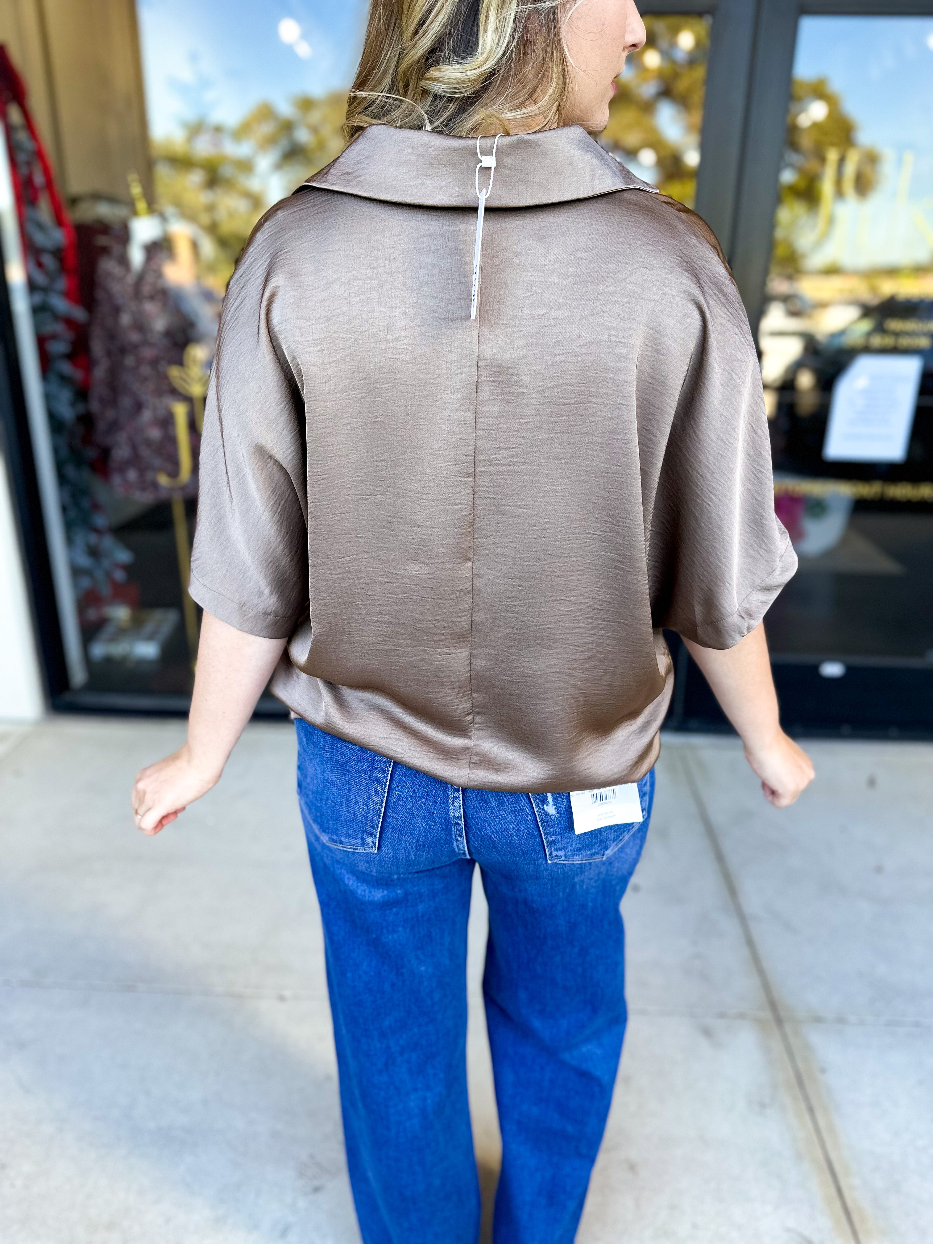 Pink Friday Doorbuster - Classic Satin Blouse - Mocha - ONLINE-PINK FRIDAY DOORBUSTERS-GLAM-July & June Women's Fashion Boutique Located in San Antonio, Texas