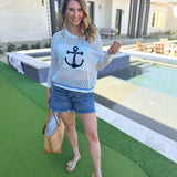 Anchor Mesh Sweater Top-230 Sweaters/Cardis-SHIRALEAH-July & June Women's Fashion Boutique Located in San Antonio, Texas