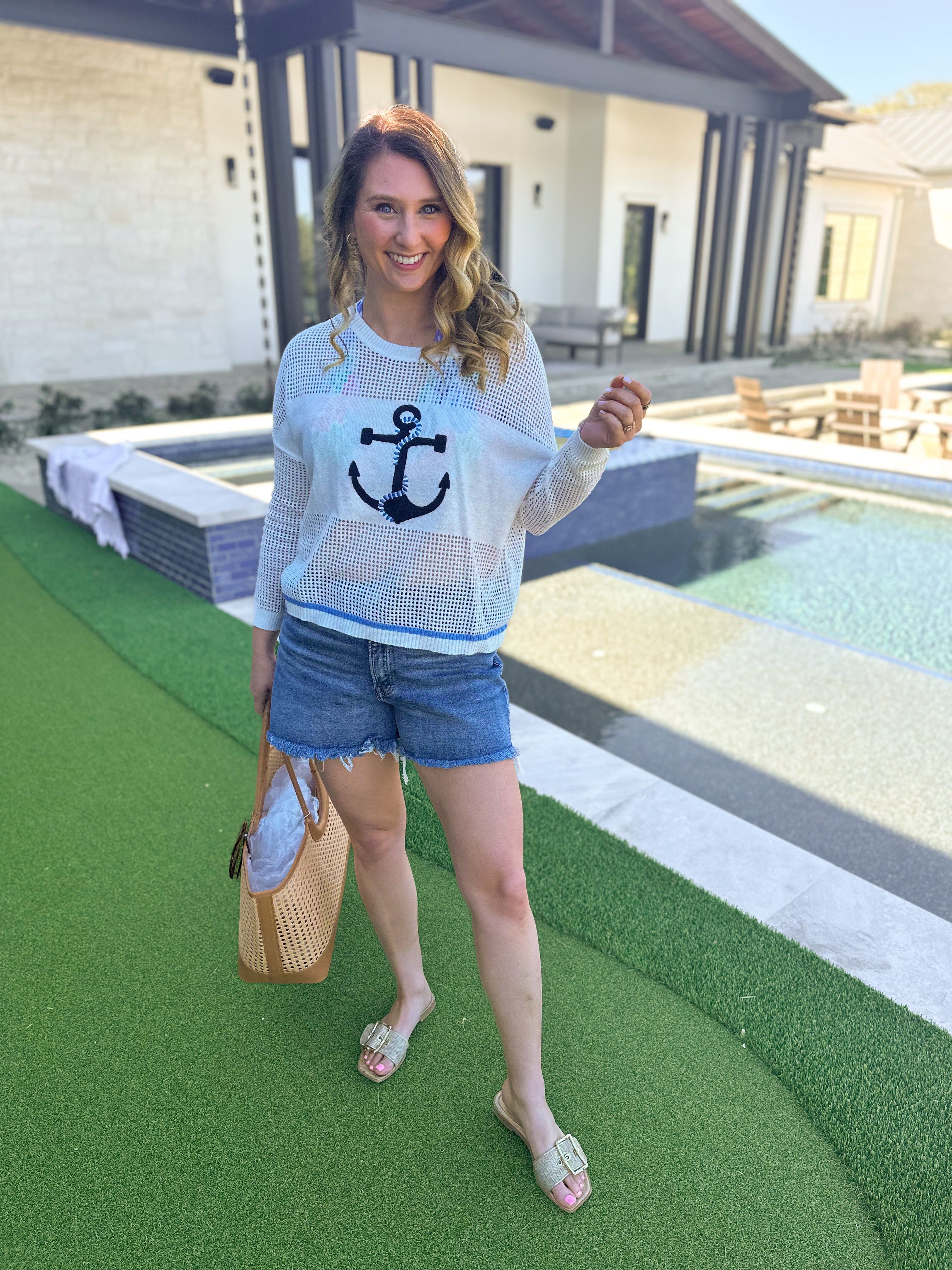 Anchor Mesh Sweater Top-230 Sweaters/Cardis-SHIRALEAH-July & June Women's Fashion Boutique Located in San Antonio, Texas
