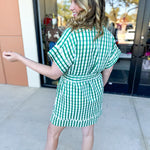 THML - Kelly Green Gingham Mini Dress-510 Mini-THML-July & June Women's Fashion Boutique Located in San Antonio, Texas