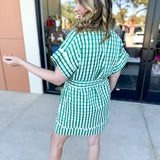 THML - Kelly Green Gingham Mini Dress-510 Mini-THML-July & June Women's Fashion Boutique Located in San Antonio, Texas