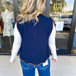Navy & Suede Vest-600 Outerwear-ENTRO-July & June Women's Fashion Boutique Located in San Antonio, Texas