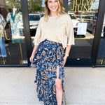 Blue Paisley Midi Skirt-410 Shorts/Skirts-SKIES ARE BLUE-July & June Women's Fashion Boutique Located in San Antonio, Texas