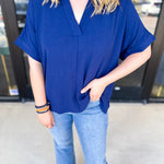 The Everyday Collard Blouse - Navy-200 Fashion Blouses-JODIFL-July & June Women's Fashion Boutique Located in San Antonio, Texas