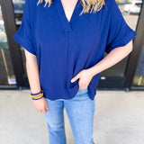 The Everyday Collard Blouse - Navy-200 Fashion Blouses-JODIFL-July & June Women's Fashion Boutique Located in San Antonio, Texas