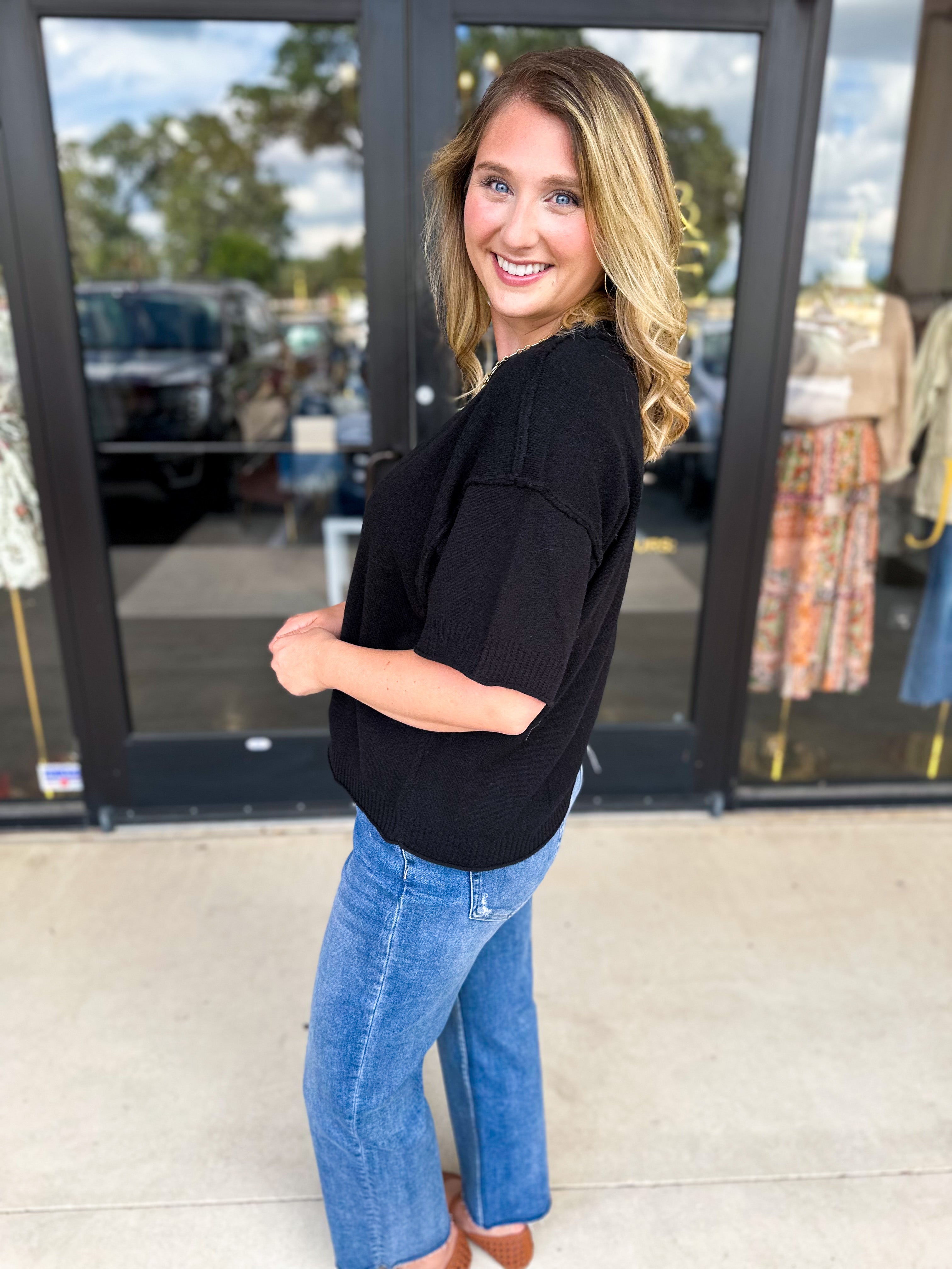 The Ella Knit Sweater Top - Black-230 Sweaters/Cardis-JODIFL-July & June Women's Fashion Boutique Located in San Antonio, Texas