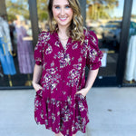Red Plum Floral Mini Dress-510 Mini-FATE-July & June Women's Fashion Boutique Located in San Antonio, Texas