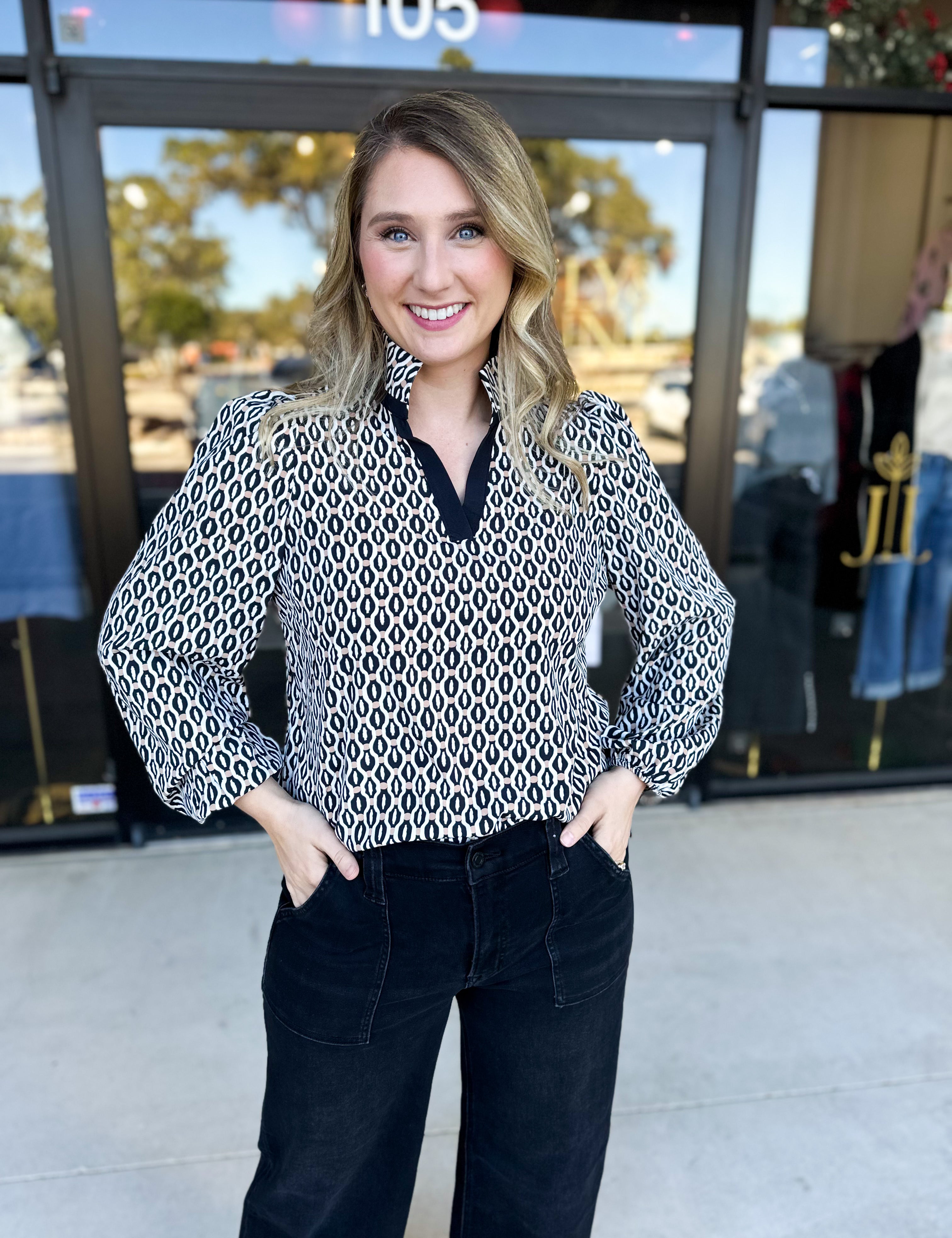 Mary Square- The Kayla High Notes Blouse-200 Fashion Blouses-MARY SQUARE-July & June Women's Fashion Boutique Located in San Antonio, Texas