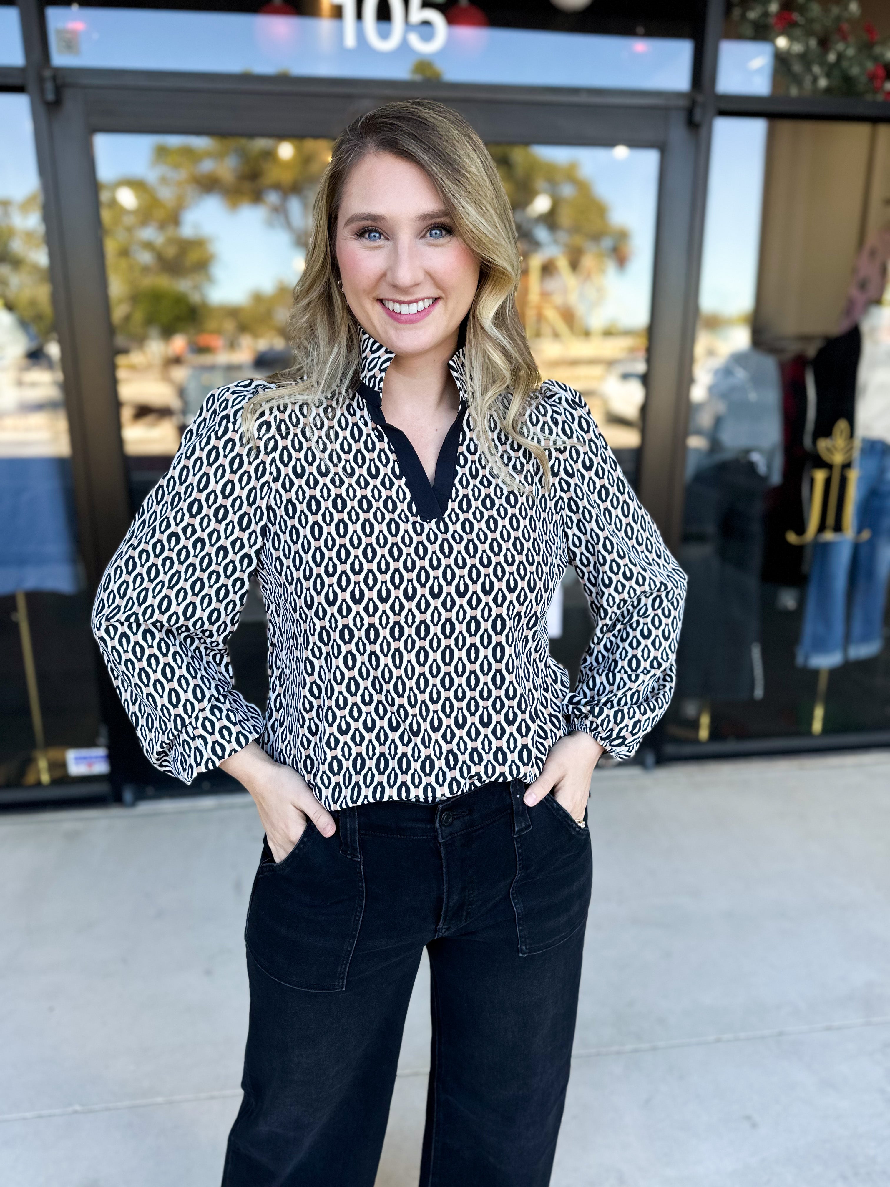 Mary Square- The Kayla High Notes Blouse-200 Fashion Blouses-MARY SQUARE-July & June Women's Fashion Boutique Located in San Antonio, Texas