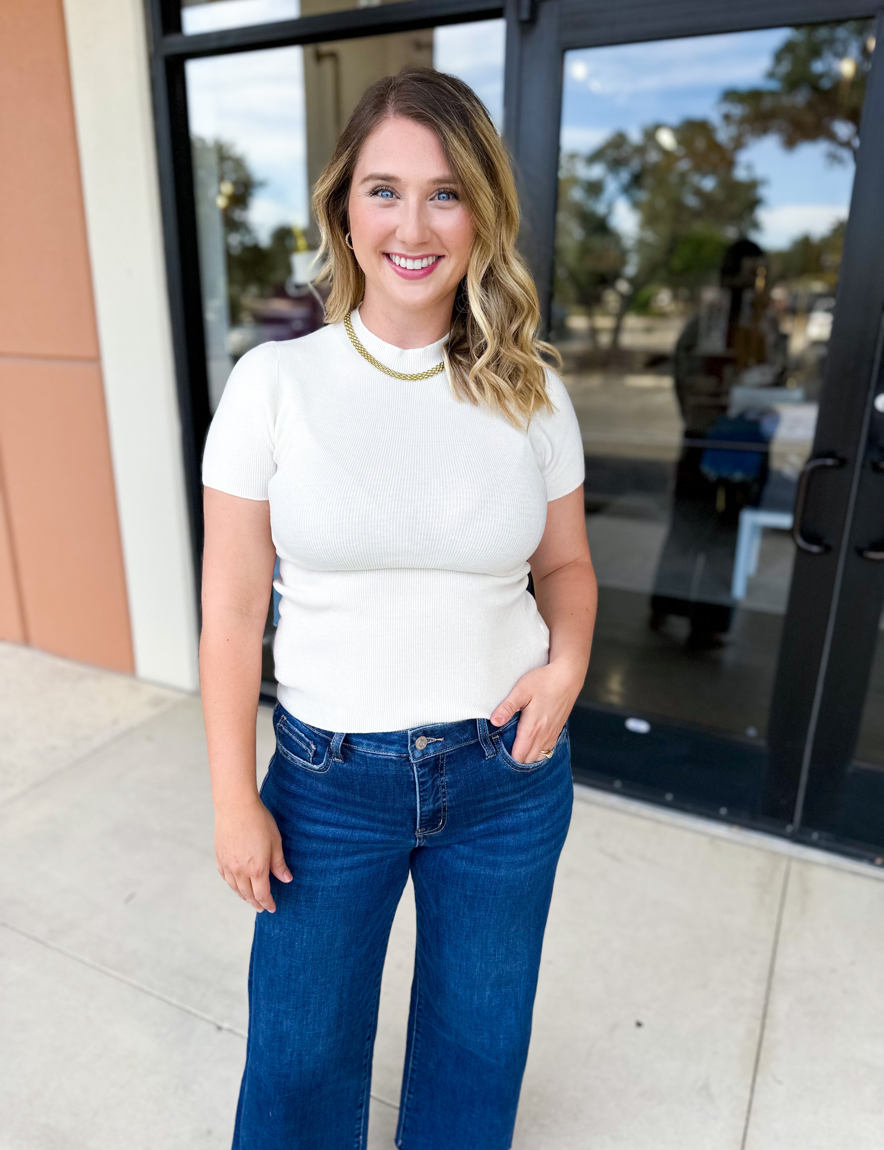 Chic Comfy Mock Neck Sweater Top - Cream-210 Casual Blouses-SKIES ARE BLUE-July & June Women's Fashion Boutique Located in San Antonio, Texas