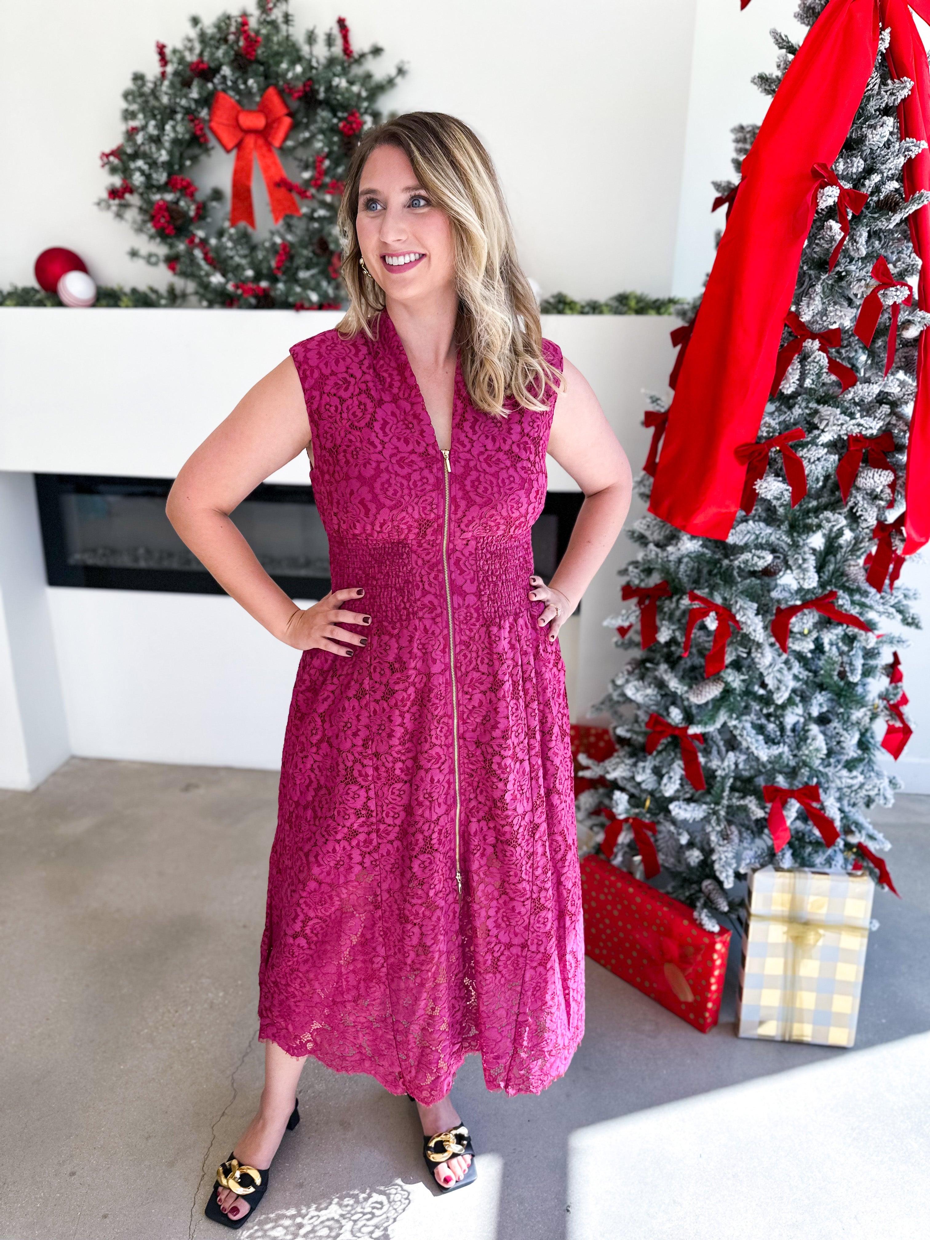 Elegant Lace Midi Dress - Merlot-500 Midi-FATE-July & June Women's Fashion Boutique Located in San Antonio, Texas