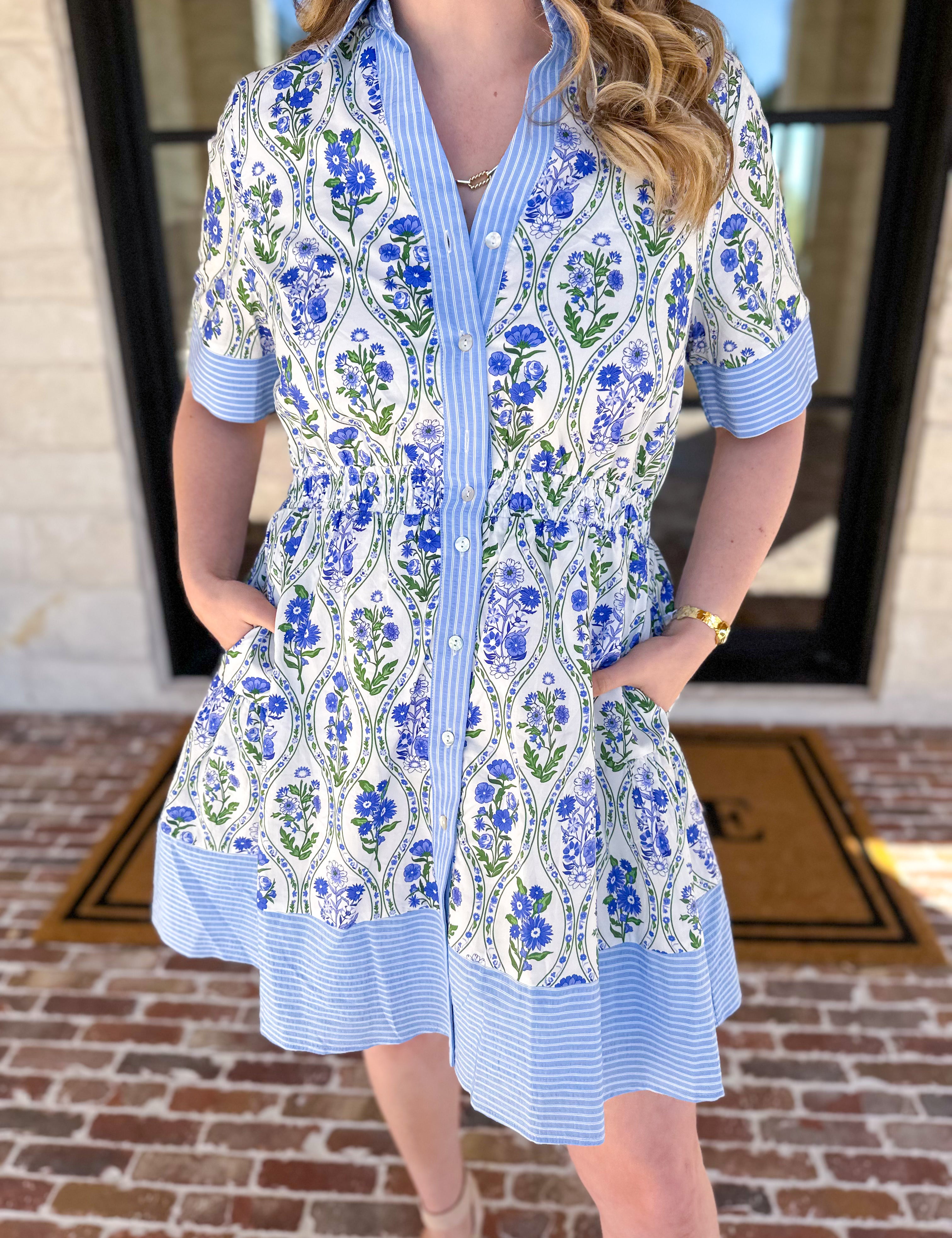 THML - Violet & Blue Floral Garden Mini Dress-510 Mini-THML-July & June Women's Fashion Boutique Located in San Antonio, Texas