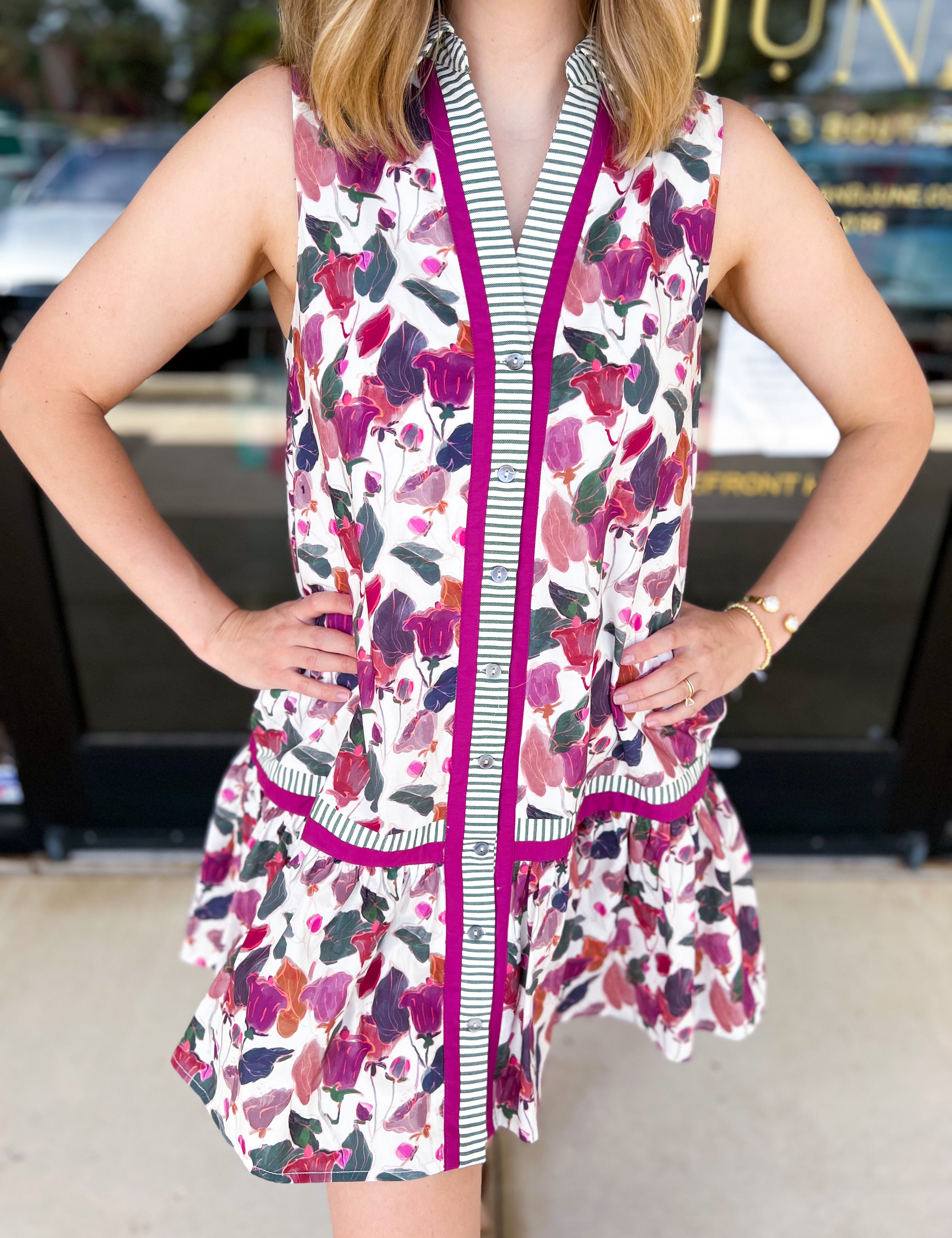 Berry Floral Mini Dress-510 Mini-ENTRO-July & June Women's Fashion Boutique Located in San Antonio, Texas
