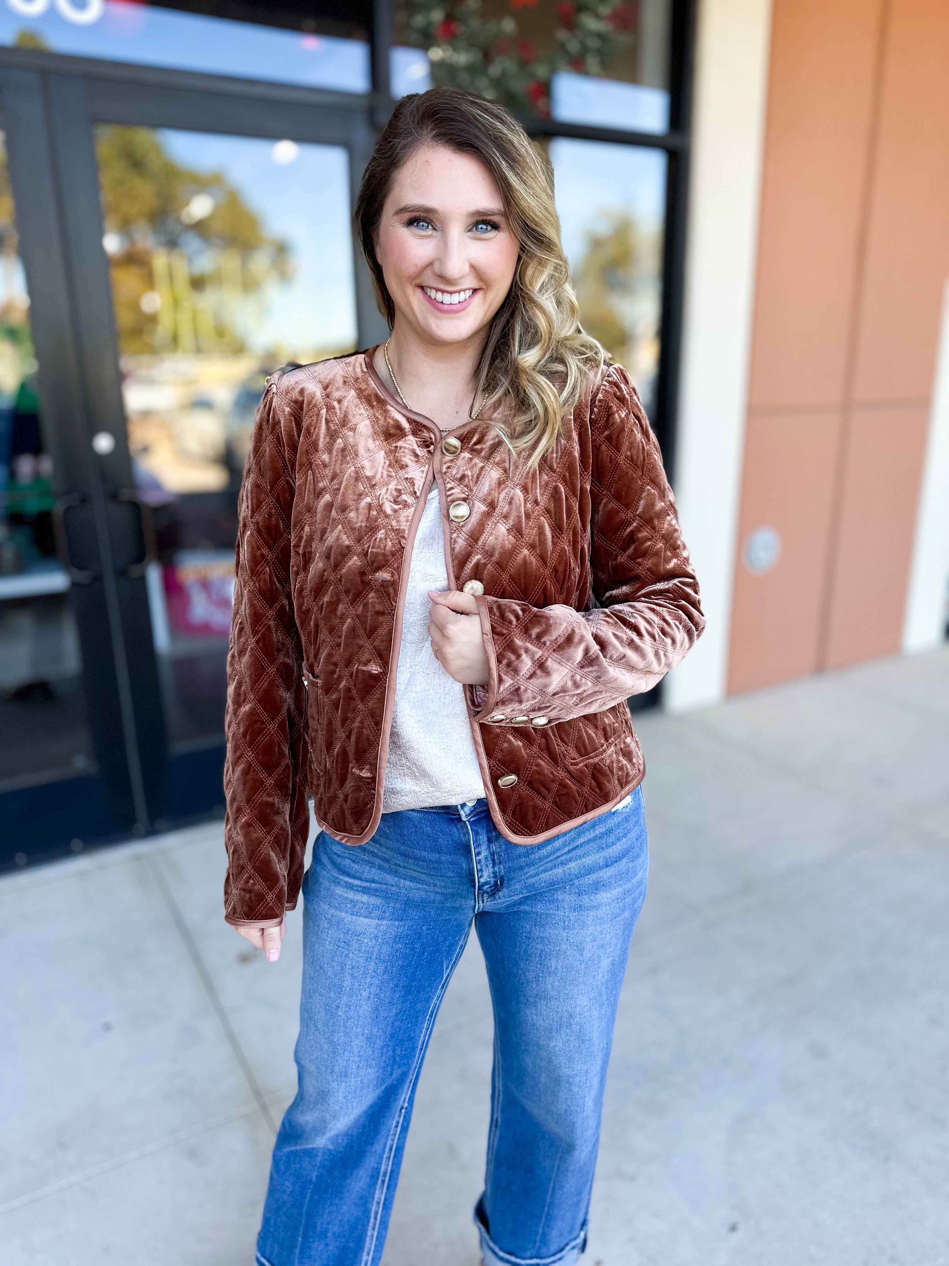 Golden Quilted Jacket-600 Outerwear-FATE-July & June Women's Fashion Boutique Located in San Antonio, Texas