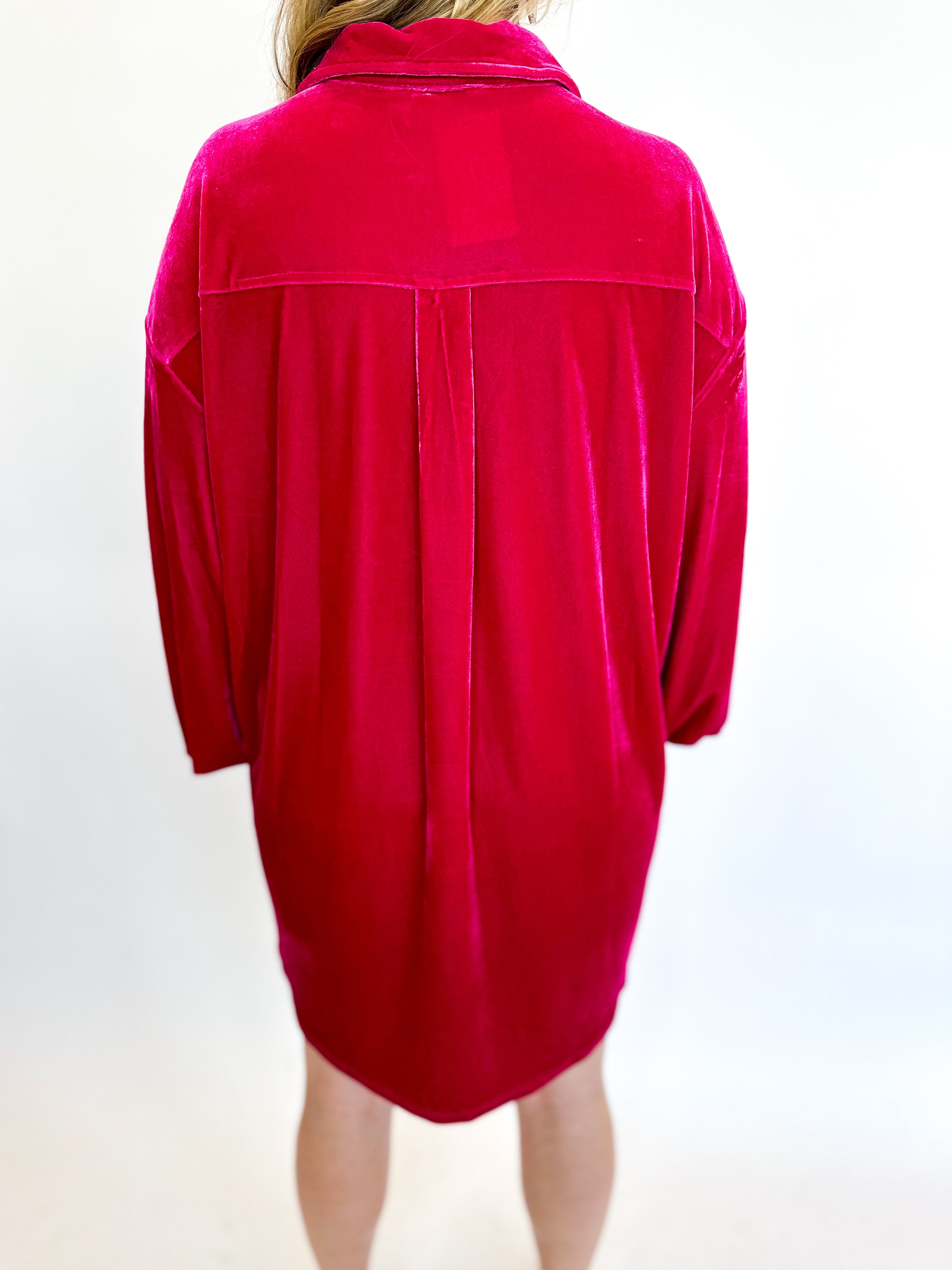 Pink Velvet Button Down Mini Dress-510 Mini-ENTRO-July & June Women's Fashion Boutique Located in San Antonio, Texas