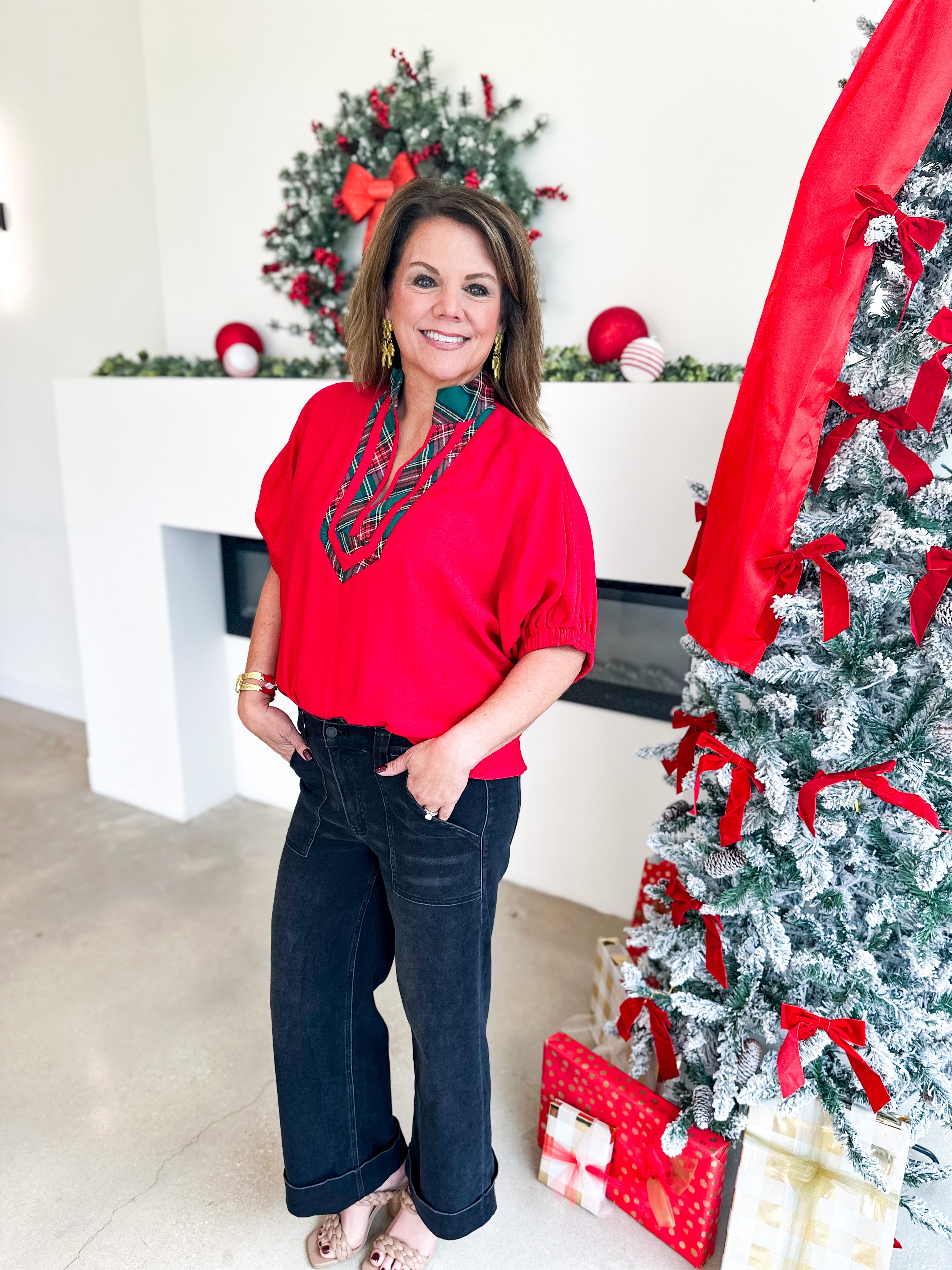 The Stacy Blouse - Red-200 Fashion Blouses-ENTRO-July & June Women's Fashion Boutique Located in San Antonio, Texas