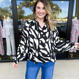 Abstract Black & White Blouse-200 Fashion Blouses-FATE-July & June Women's Fashion Boutique Located in San Antonio, Texas