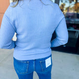 Tailored Cable Knit Sweater Top - Soft Blue-230 Sweaters/Cardis-ALLIE ROSE-July & June Women's Fashion Boutique Located in San Antonio, Texas