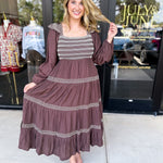 Mocha Boho Midi Dress-500 Midi-LISTICLE-July & June Women's Fashion Boutique Located in San Antonio, Texas