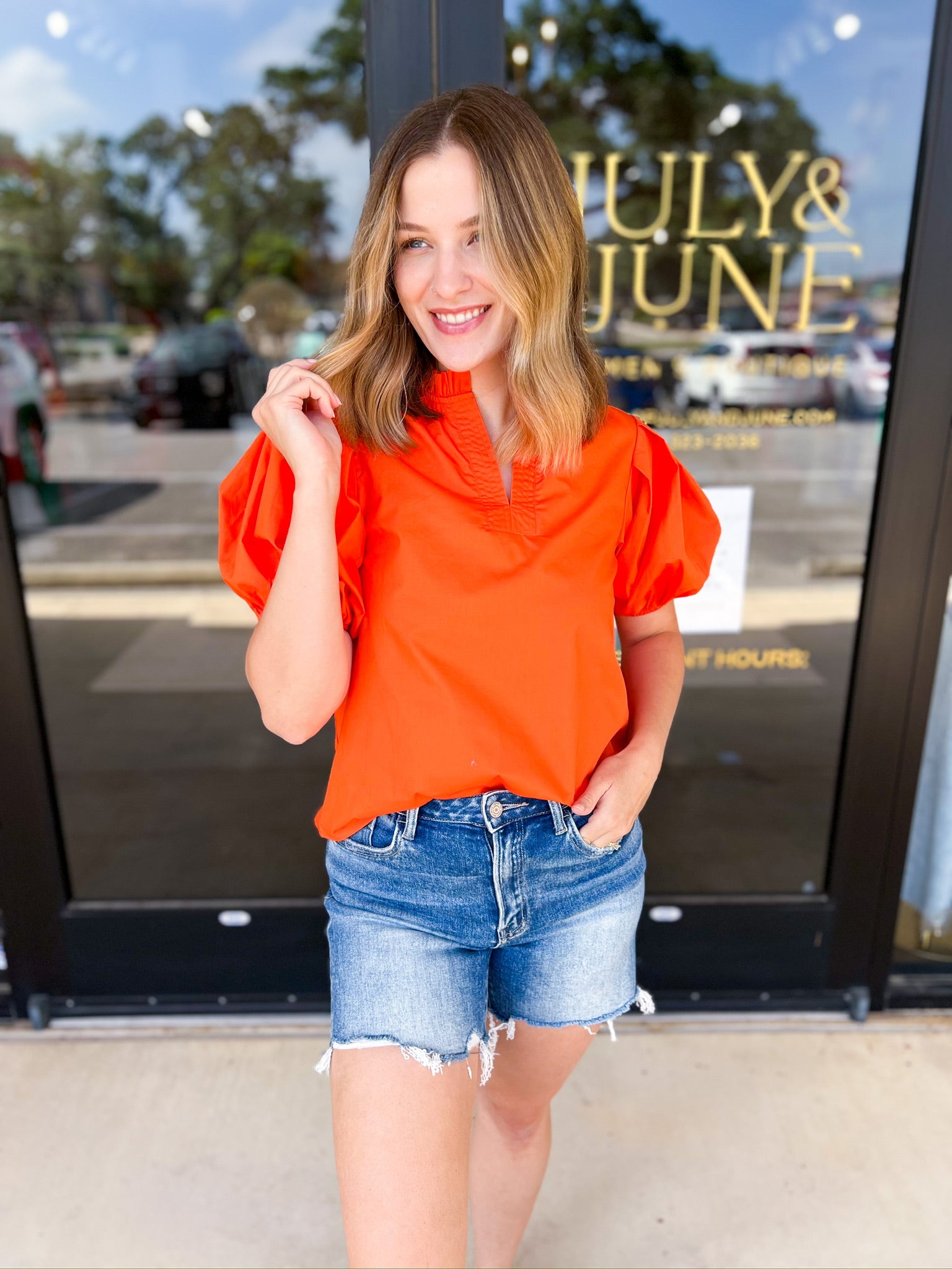 Orange Crush Blouse-200 Fashion Blouses-PINCH-July & June Women's Fashion Boutique Located in San Antonio, Texas