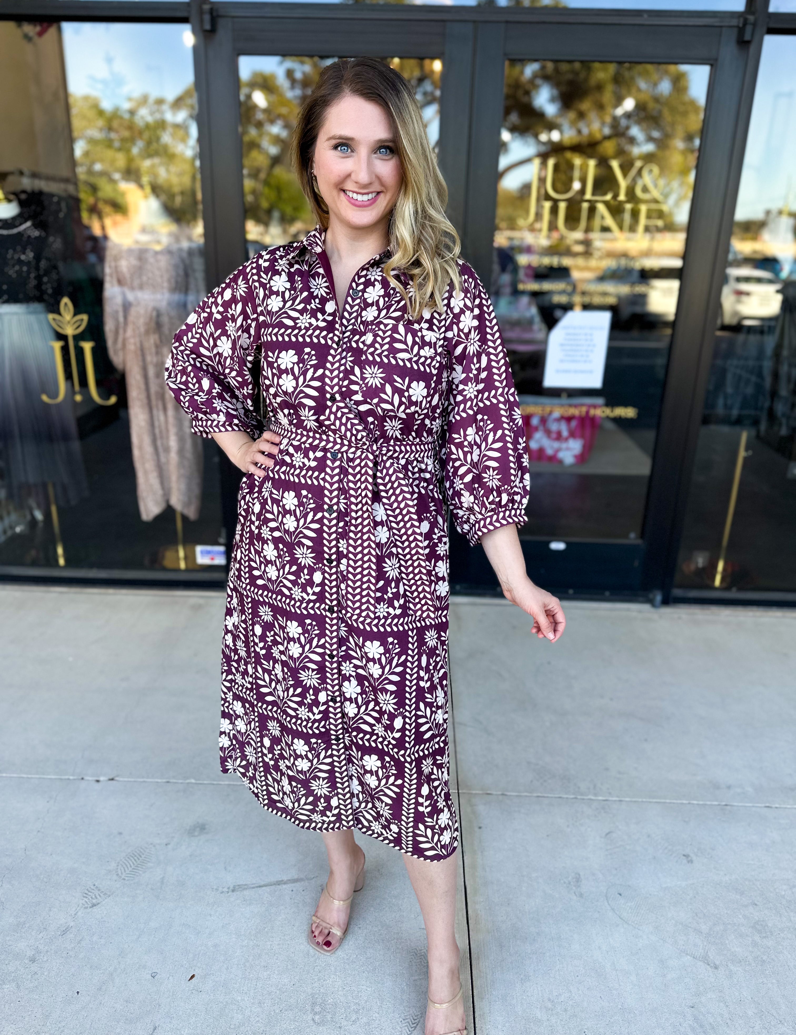 The Wrenlee Wrap Midi Dress - Wine-500 Midi-POLOGRAM-July & June Women's Fashion Boutique Located in San Antonio, Texas